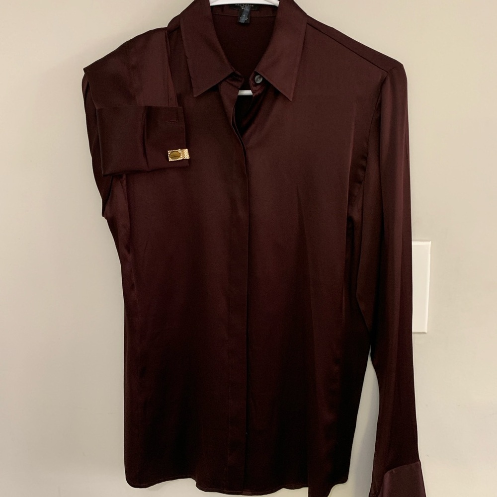 Women's Ann Taylor Brown Silk Satin Shirt